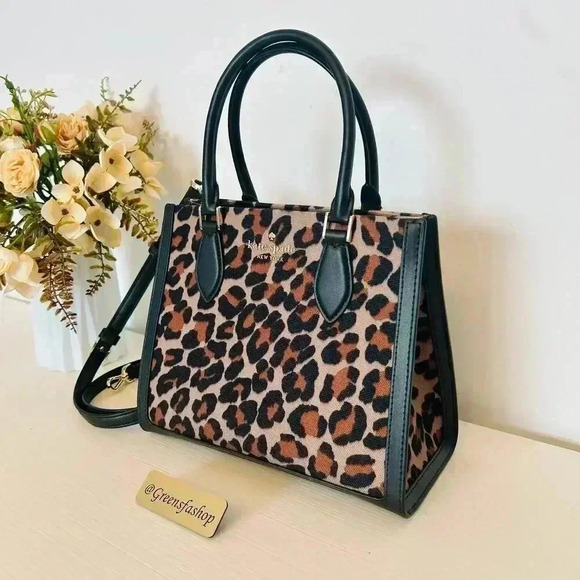 Kate Spade Purse Ellie Spotted Leopard Canvas Small Tote - Picture 2 of 11
